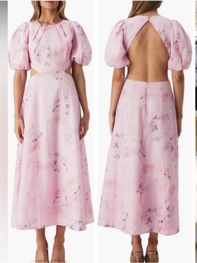 Bardot Pink Floral Backless Cutout Dress Medium 6